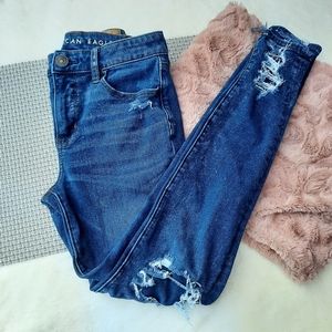 AEO American Eagle Dream Jean Hi Rise Jegging Jeans Distressed Knees 2 R
